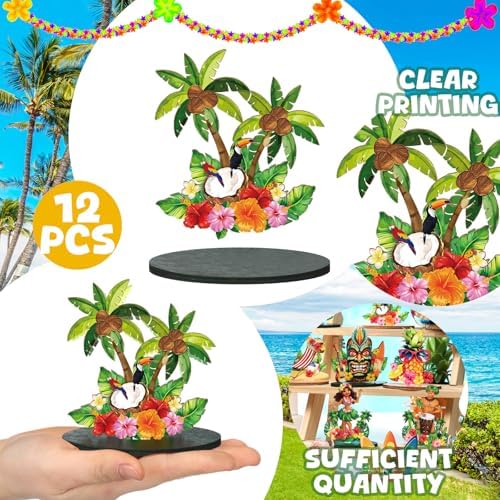 Wesiti 12 Pcs Hawaiian Luau Party Table Decorations Tiki Totem Table Centerpiece Wooden Tropical Aloha Signs Decor for Hawaiian Birthday Wedding Beach Party Supplies - Image 4