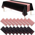 16Pack Disposable Plastic Tablecloths and Satin Table Runner Set Black and Rose Gold Dot Tablecloth Gold Satin Table Runner for Wedding Birthday Baby Shower Anniversary Christmas New Year Party Supply by MASHAN