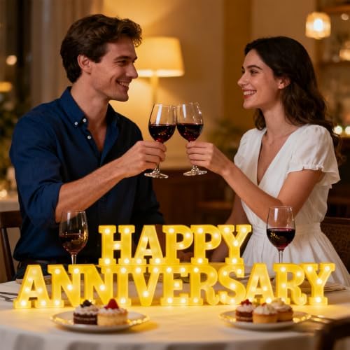Honoson 16 Pcs Happy Anniversary Decoration Light up Letters Sign - Image 4