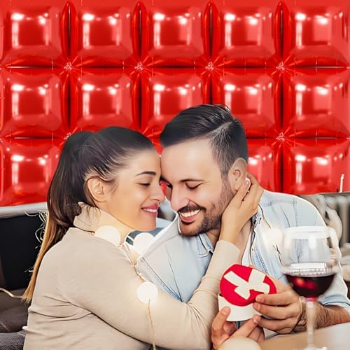 NISOCY 25PCS Metallic Red Square Foil Balloons Wall Backdrop - Image 6