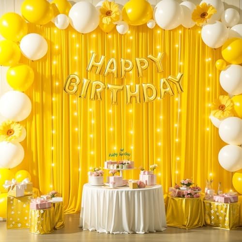 Yellow Backdrop Curtains with Lights for Parties,10x10FT Wrinkle Free Wedding Photo Backdrop Light Tulle Curtains for Baby Shower Birthday Ceremony Reception Home Party Decorations-5ft x 10ft - Image 6