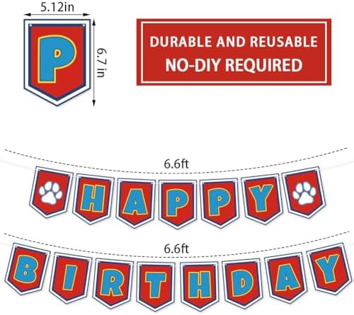 Cartoon Dog Paw Happy Birthday Banner- Cute Birthday Decorations for Boys, Cartoon Themed Happy Birthday Sign for Boys 1st 2nd 3rd Party Baby Shower - Image 3