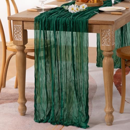 Emerald Green Christmas Cheesecloth Table Runner Home Decor 10ft, 3 Pack - Image 6