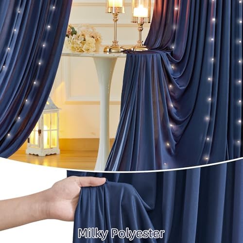 20 x 10ft Navy Blue Backdrop Curtains with Lights String - Image 6