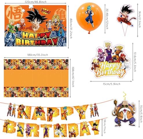 43PCS Dragon Ball Birthday Party Supplies: Banner, Cake Topper, Tablecloth, Backdrop, Cupcake Toppers, Balloons, Aluminum Balloons - Image 3