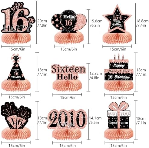 9Pcs Rose Gold Sweet 16 Birthday Decorations Honeycomb Centerpieces for Girls,Pink Happy 16th Birthday Centerpieces Tables Toppers Party Decorations Supplies 16th Table Sign Decor - Image 2