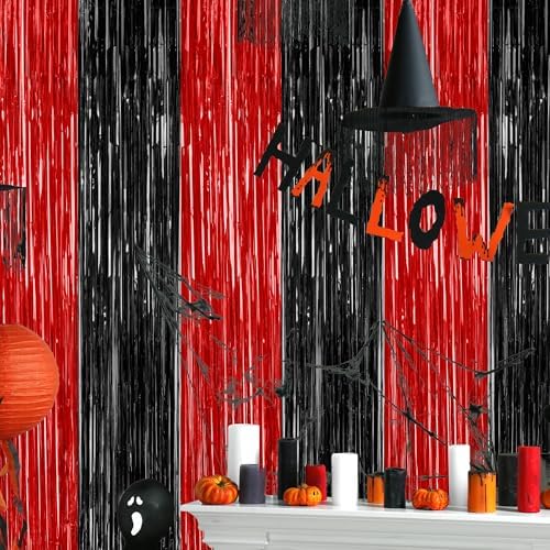 ZATAYE 4 Pack Black Red Halloween Foil Curtain Streamer Decorations - Image 5