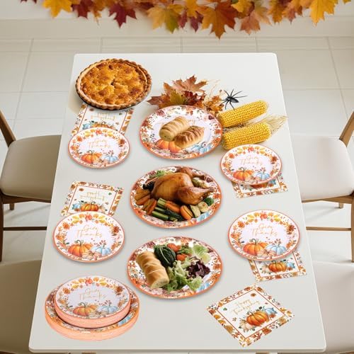 40 Pcs Happy Thanksgiving Paper Plates and Napkins Sets - Disposable Fall Thanksgiving Party Plates Napkins, Maple Leaf Pumpkin Watercolor Tableware for Thanks Giving Party Supplies Table Decorations - Image 5