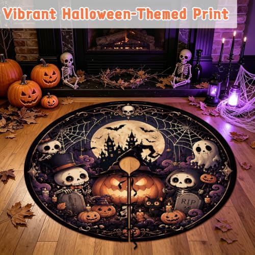 48 Inch Halloween Tree Skirt Pumpkin Ghost Skull Spooky Carpet Mat Decor - Image 5