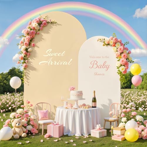 7.2FT 6FT Arch Backdrop Cover for Wedding, Set of 2 Stretchy Spandex Fitted Arch Stand Cover for Baby Shower, Birthday Party Decor, Chiara Backdrop Cover with Double-Sided Design(Ivory,Champagne) by Besutolife