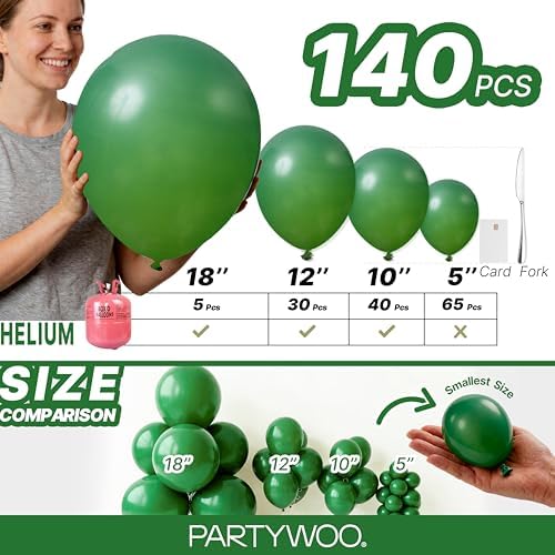 PartyWoo Dark Green Balloons 140pcs Emerald Hunter Forest Green Color - Image 6