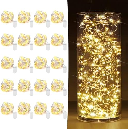 20 Pack Fairy Lights Battery Operated 7ft 20 LED Mini String Lights Twinkle Lights Silver Wire Firefly Starry Lights for Mason Jars Wedding Party Christmas Centerpiece Table Decorations, Warm White by HOBAYS