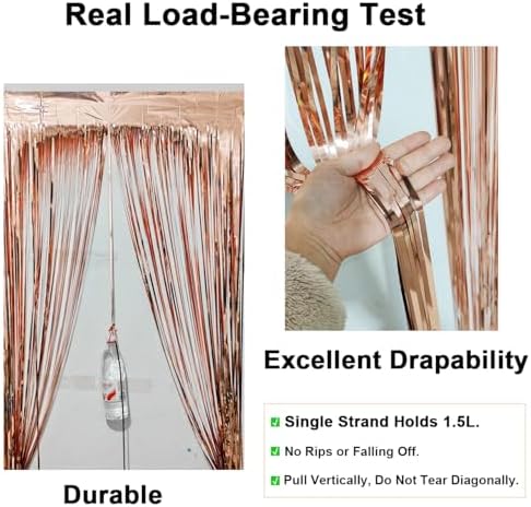 2 Pack Thickened Rose Gold Metallic Foil Fringe Curtains Streamer Rip Resistant Shimmer Tinsel Photo Booth Backdrop for Birthday Wedding Christmas Bachelorette Party Decorations 3.28ft x 6.56ft - Image 2