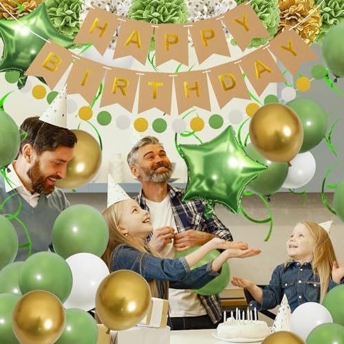 Sage Green Birthday Decorations, Party Decorations with Happy Birthday Banner for Women Boys Girls Dinosaur Safari Olive Green Wild One Birthday Party Supplies - Image 7