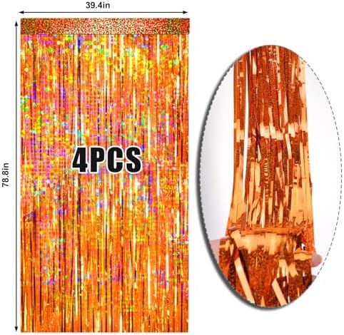 4 Packs Orange Foil Fringe Curtain, Orange Glitter Metallic Tinsel Backdrop for Birthday, Wedding, Baby Shower, Halloween, Thanksgiving, Friendsgiving, Fall Party Decorations Supplies - Image 6