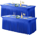 Wish Care 2 Pack Royal Blue Spandex Table Clothes for 8 Foot Rectangle Tables, 8FT Wrinkle Free Fitted Tablecloths Ruffles Design Table Cloth for Party, Banquet, Wedding and Events by WishCare