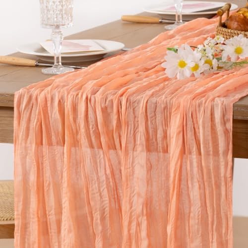 Peach Pink Cheesecloth Table Runner Boho Fall Dinning Table Decor 10ft - Image 2