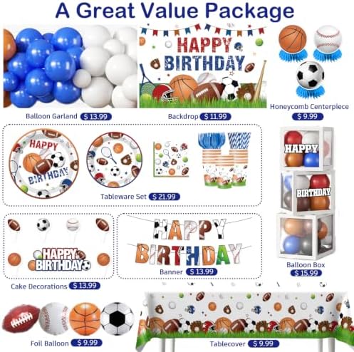 Cocomigo 294pcs Sports Birthday Party Decorations for Boy, Serves 25 - Image 3