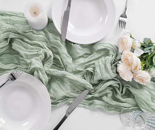 Bailarina 12 Pack Cheesecloth Table Runner 17x108 Inch Long Gauze Cheese Cloth 9ft Wrinkled Sheer Table Runner for Wedding Reception Birthday Party Table Decoration (Sage Green) - Image 2