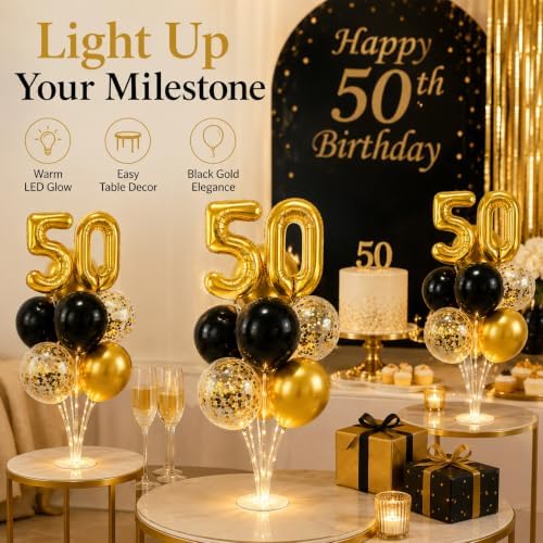 6 Set 50th Birthday Party Balloon Table Centerpieces with LED Light up - Image 4