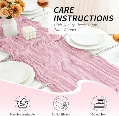 10 Pack Light Pink Cheesecloth Table Runner, 17x108 Inch Semi Sheer Boho Gauze Cheese Cloth Fabric Table Runners for Wedding Party Baby Shower Birthday Garden Farmhouse Table Decor - Image 4