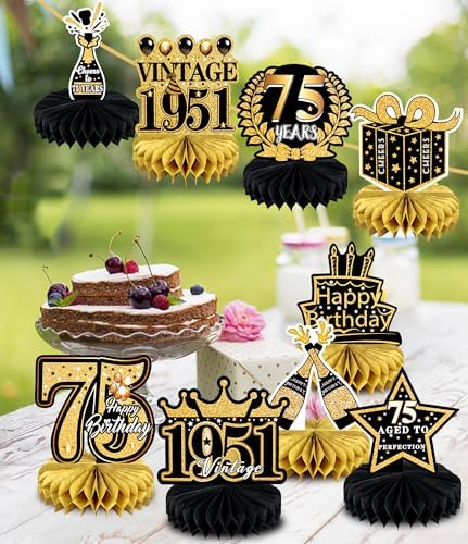 9 Pcs 75th Birthday Decoration for Men Women Table Honeycomb 1950 Decor - Image 5