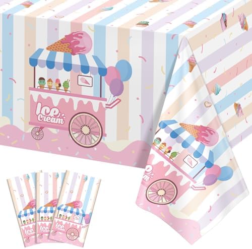 NatNarr 3 Pack Ice Cream Tablecloths, Ice Cream Party Decorations by NatNarr
