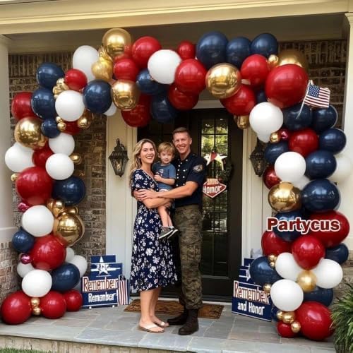 Red White Blue Balloon Arch Double Stuffed, Navy Blue Dark Ruby Red Balloon Garland Kit with Latex Gold for Birthday 4th Of July Patriot Independence Day Veterans Day New Year Christmas Party Decor - Image 5