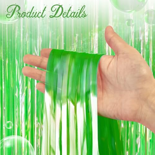 2 Pack Green Iridescent Streamers Backdrop, 3.3x6.6ft Foil Fringe Curtains Holographic Door Tinsel Streamers for Birthday, Wedding, Holiday, Bachelorette, Christmas Theme Party Decorations - Image 4