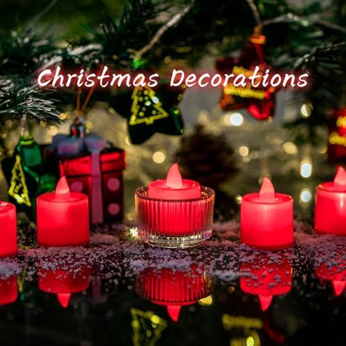LANKER 24 Pack Flameless Led Tea Lights Candles, Flickering Red Candles (Red) - Image 2
