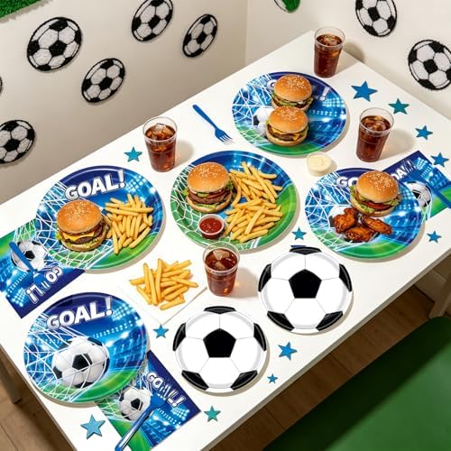 REDWORD Soccer Party Decorations, 96Pcs Soccer Plates and Napkins-Serves 24 with Forks for World Soccer Cup Sports Theme Birthday Party Decorations - Image 4
