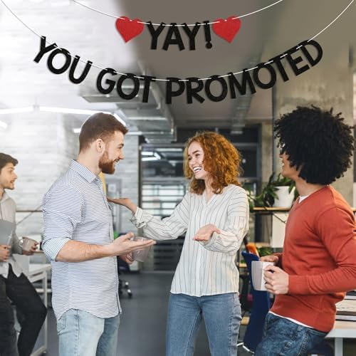 Yay! You Got Promoted Banner - Congrats on Your Promotion Decor, Congratulations, Job Promotion Party Decorations Black Glitter - Image 6