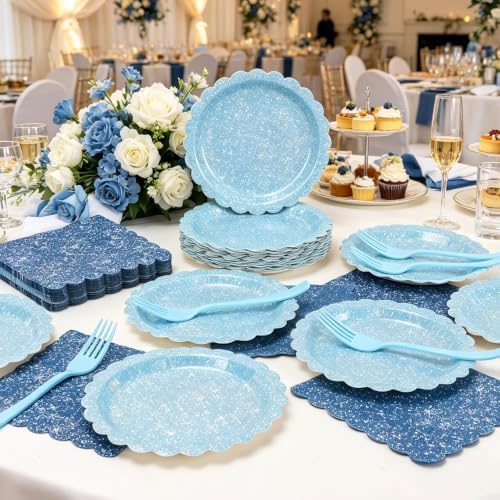 150Pcs Light Blue Plates and Napkins,Iridescent Party Supplies for Birthday - Image 4