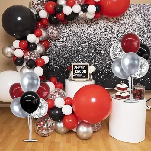 TONIFUL 4 Set Burgundy Red Black Silver Balloon Stand Centerpiece for Table - Image 5