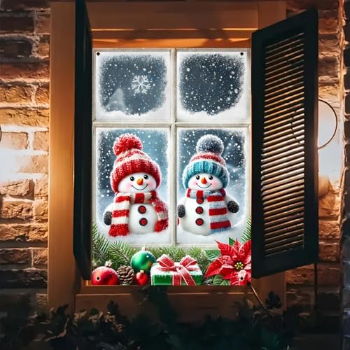 BlissYard Snowman Duo Christmas Window Banner 31x47 Polyester - Image 2