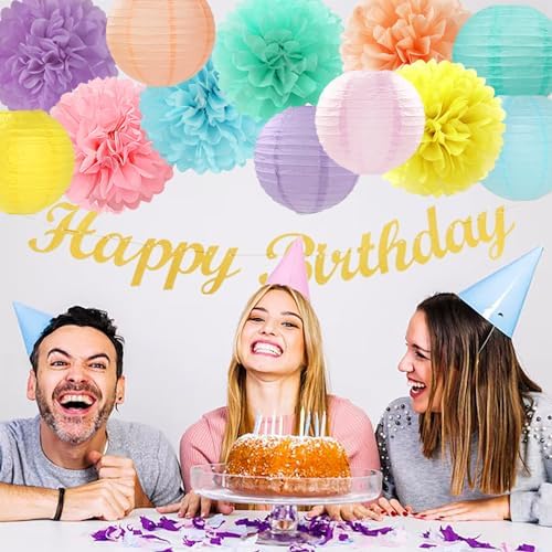 Pastel Rainbow Colorful Party-Decorations Paper Flowers Lanterns - 15PCS Birthday Classroom Baby Shower Tissue Pom Poms Streamers, Macaron Carnival Theme Hanging Supplies Decor Hugfond - Image 4