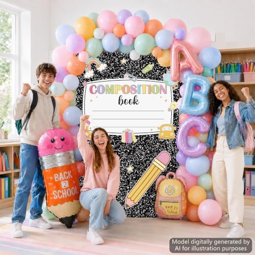 Back to School Balloon Arch Kit Pastel Composition Notebook Classroom Decor - Image 5