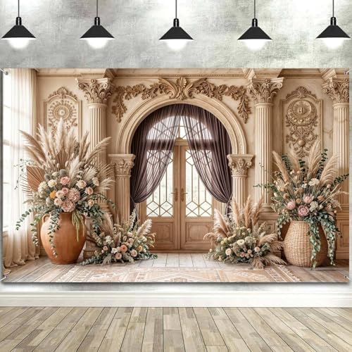 9X6ft Retro European Wedding Backdrop Boho Flowers Wedding Pattern Photography Background Classic Bridal Shower Portrait Party Decoration Supplies Cake Table Photo Booth Studio Props - Image 6