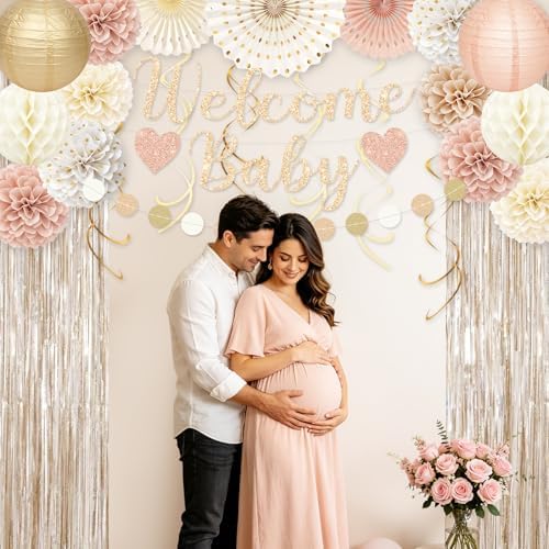 Champagne-Gold Boho Baby Shower Decorations with Banner Fringe Curtains - Image 4