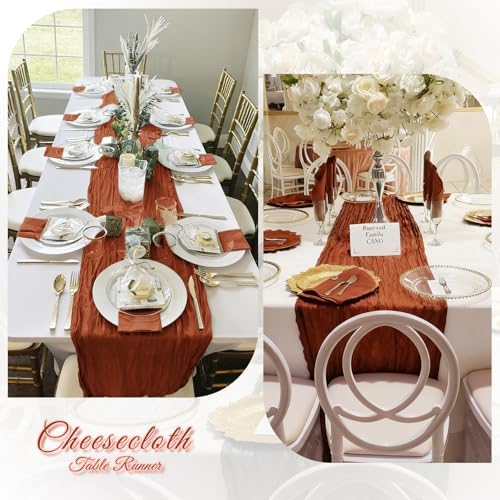 6 Pack Terracotta Cheesecloth Table Runner, 17 x 108 inch, Semi Sheer Boho Cheese Cloth Fabric Table Runner Bulk for Wedding, Birthday, Party, Holiday, Home Decor (Terracotta) - Image 6
