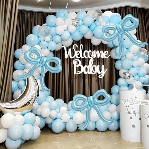 4 Pcs Blue Bow Balloons Bow Birthday Party Decorations for Girl Women Bow Decor Blue Birthday Decorations Giant Light Blue Balloons for Baby Shower Bridal Bachelorette Party Supplies - Image 6