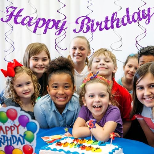 Purple Lilac-Lavender Silver Women Birthday Party-Decorations - 21pc Happy Banner,Paper Lanterns Streamers,Tissue Pom Poms Honeycomb Flower Fan, Girls Hanging Decor Supplies Garland Backdrop Huglony - Image 7