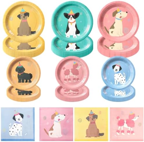 60Pcs Pet Dog Paper Plates and Napkins Set,Serve 20 by Unknown