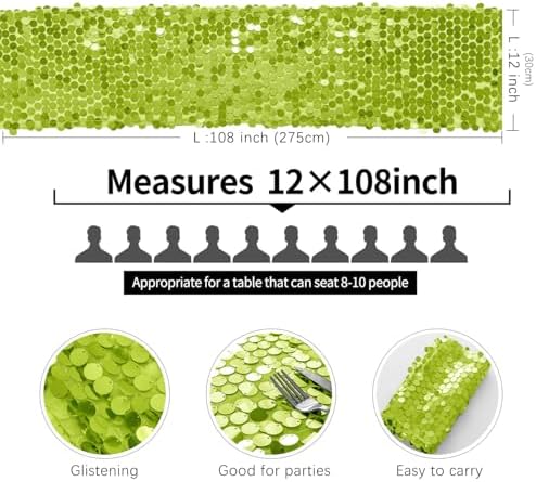 Pufogu 12 x 108 Inch Sequin Table Runner, Green Glitter Premium Big Sequin Table Runner, Rectangle Table Runners for Halloween, Christmas, Wedding Party, Birthday Party, Banquet Decor (1 Pack). - Image 4