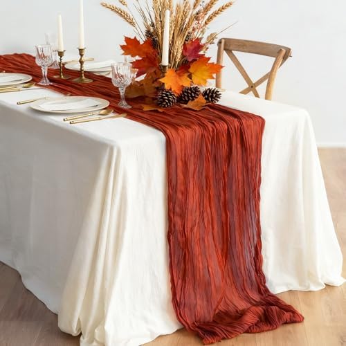 8 Pack Terracotta Cheesecloth Table Runner 21x120 Inch Boho Gauze 10FT Long - Image 2