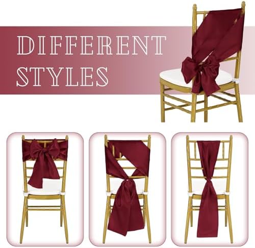 fani 60 PCS Satin Chair Sashes, 7x78 Inch, Burgundy - Image 4