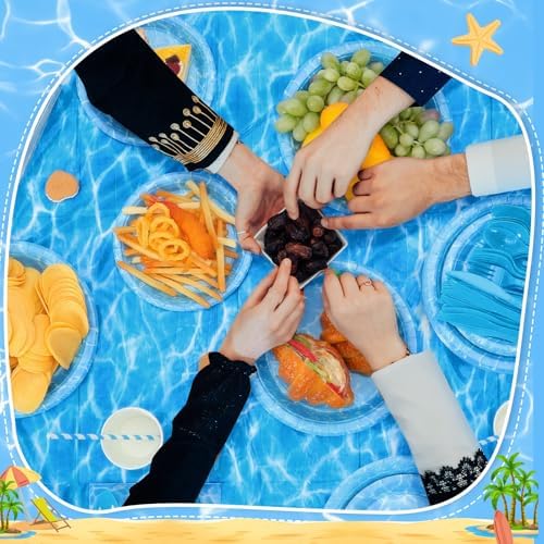 Pickmesh 400 Pcs Ocean Waves Party Supplies, Blue Disposable Tableware Set - Image 4