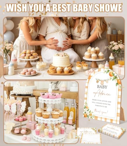 A Little Cutie Baby Shower Games, Orange Advice For Parents To Be, 6x8 Inch Arch Wooden Sign With Stand And 50 Advice Cards, Gender Reveal Party Supplies & Decorations -LN09 - Image 6