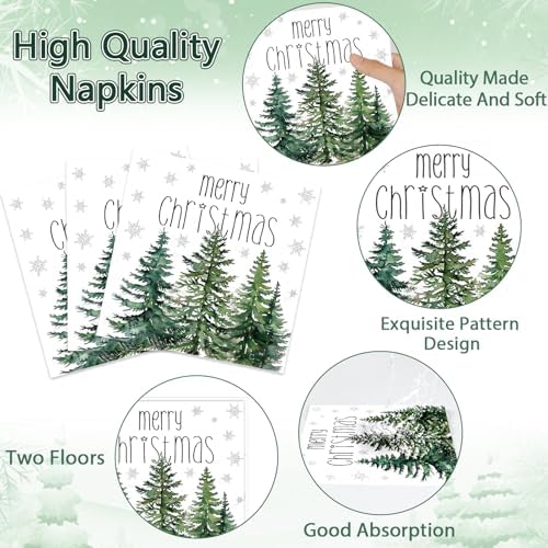 96Pcs Christmas Paper Plates and Napkins for Merry Christmas Watercolor Cedar Snowflake Party Supplies Xmas Pine Trees Party Tableware Set for 24 Guests Holiday Winter Xmas Party Decorations - Image 4
