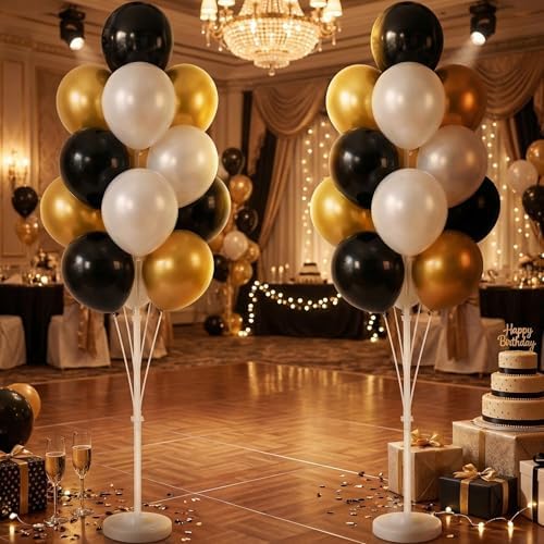HIINS 10" Black Gold Balloon Column Kit Set of 2 With Base&Pole,Backdrop Decor for Party - Image 6